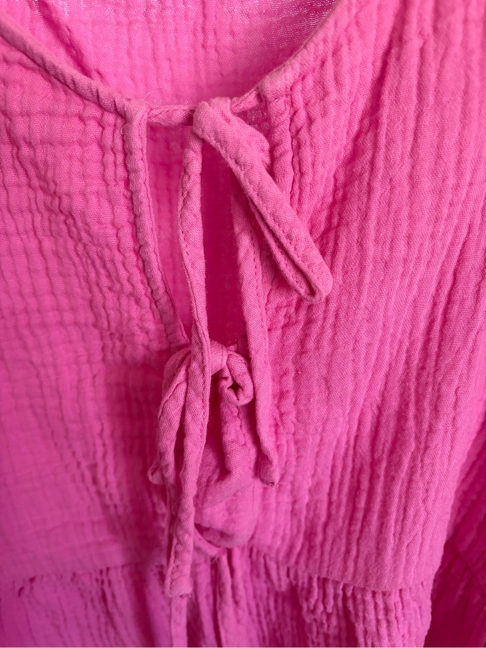 Bright Pink Gauze Tie-Front Top